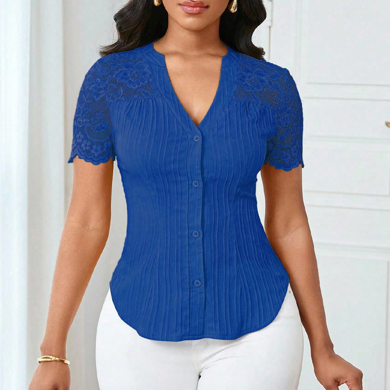 Everyday Lace V-Neck Button Blouse