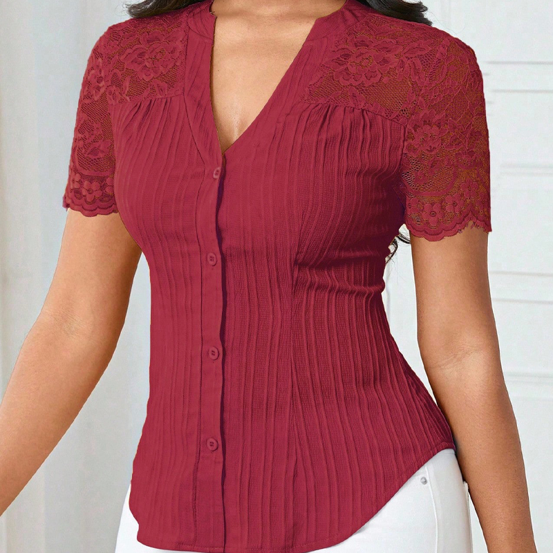 Everyday Lace V-Neck Button Blouse