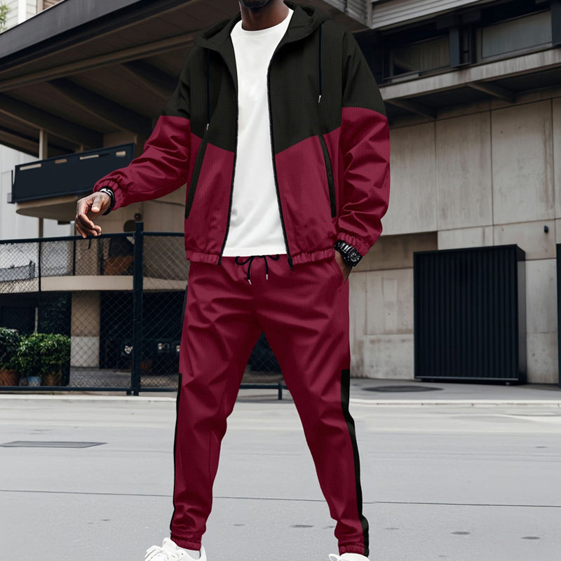 Men's Contrast Hoodie & Tapered Joggers Sports Set